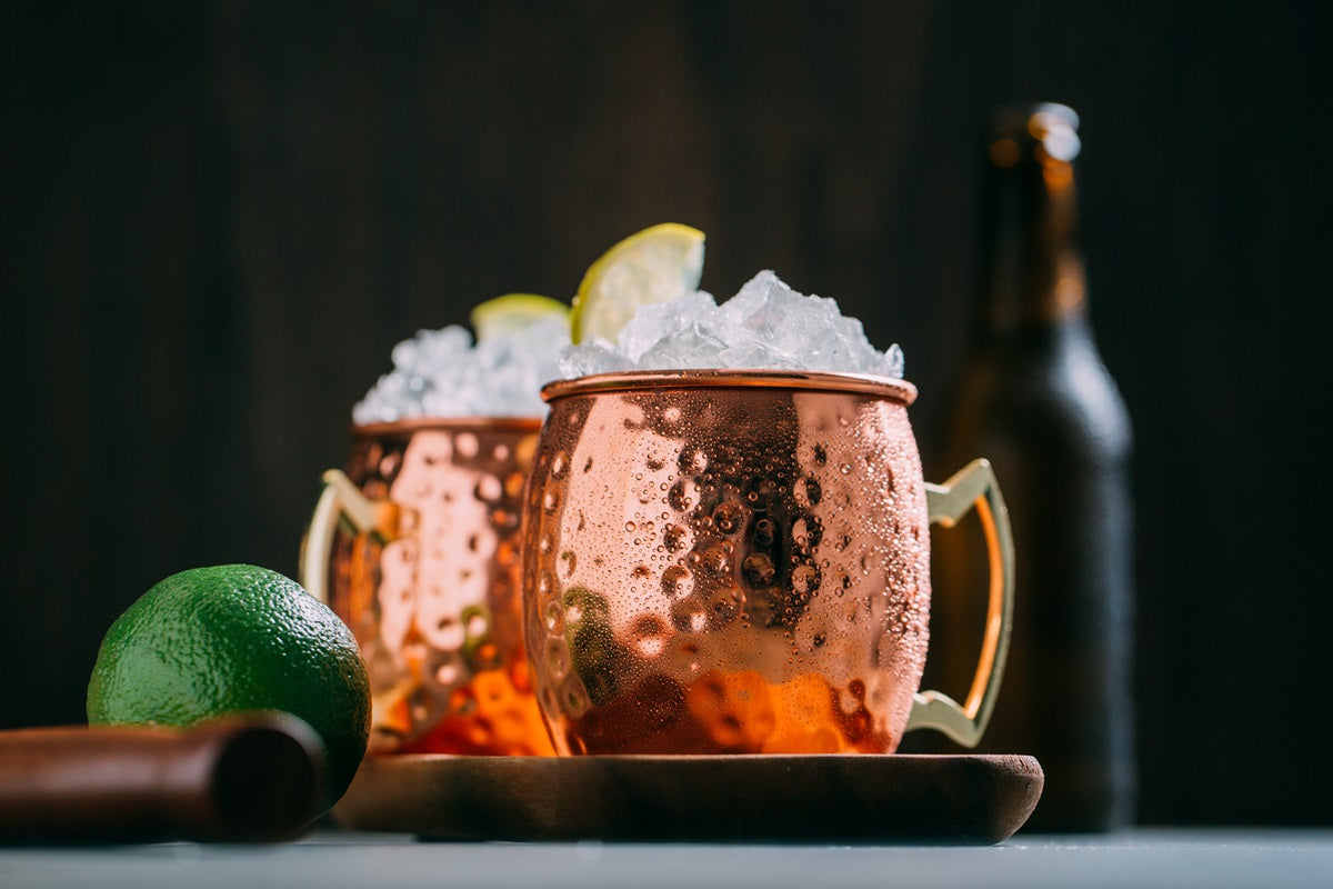 Moscow mule cocktails and a lime