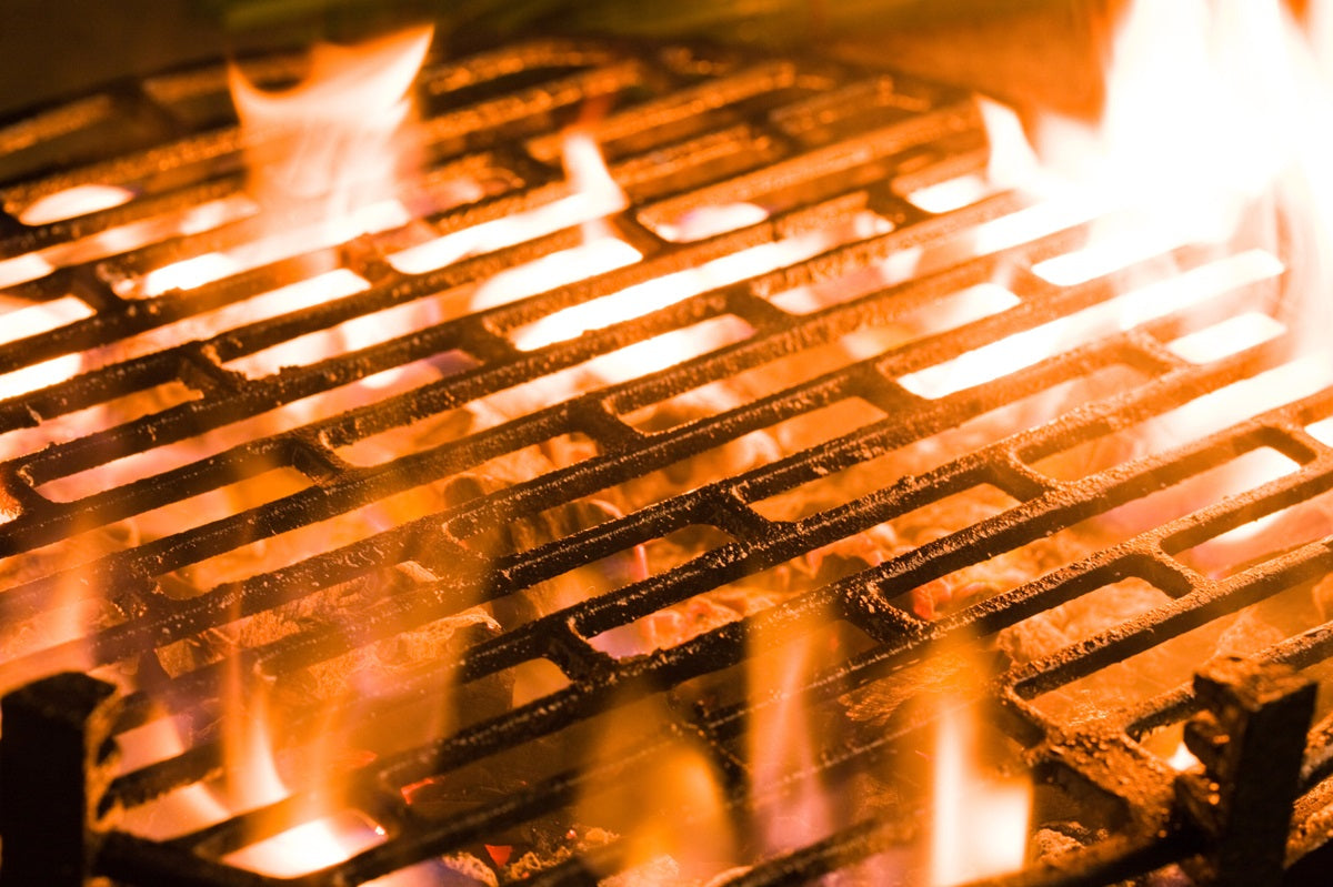 A flaming grill