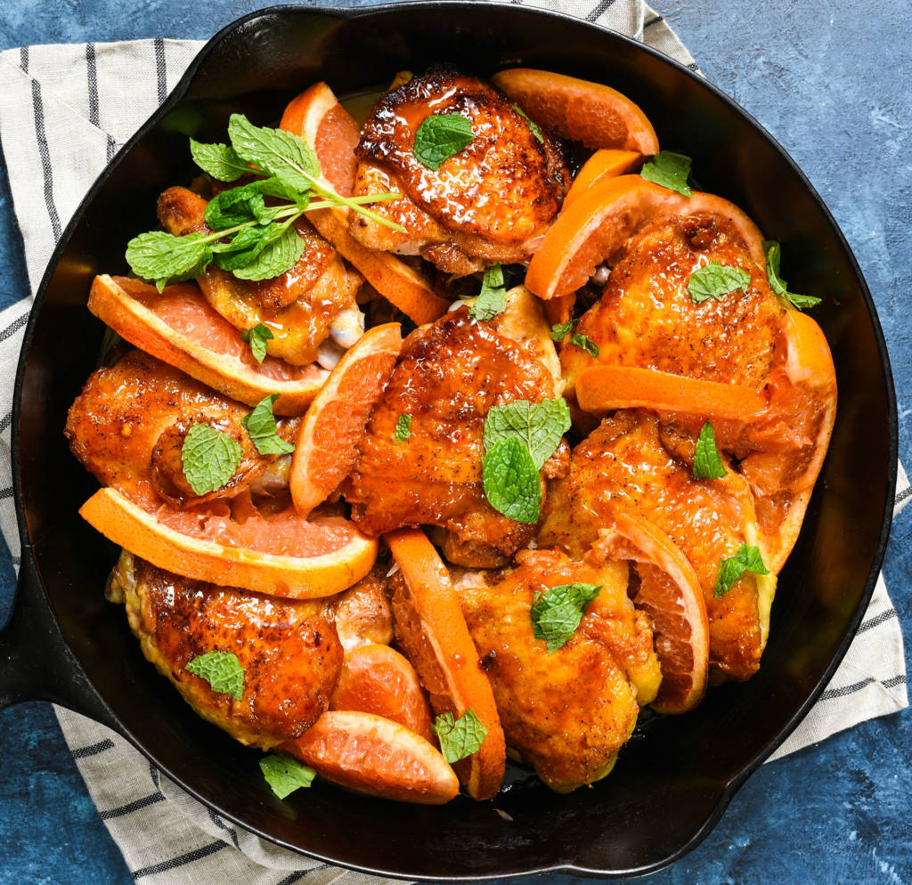 Roasted Chicken Thighs with Grapefruit-Honey Glaze