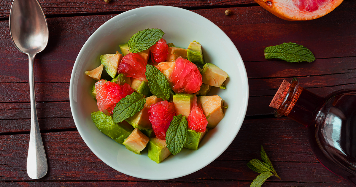 A salad of avocado and Rio red grapefruit